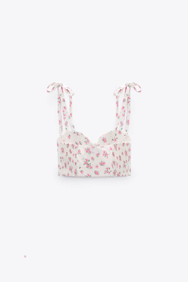 ZARA PRINTED CORSETRY-INSPIRED Crop Top Dam Rosa Vita | BHPOY-5827