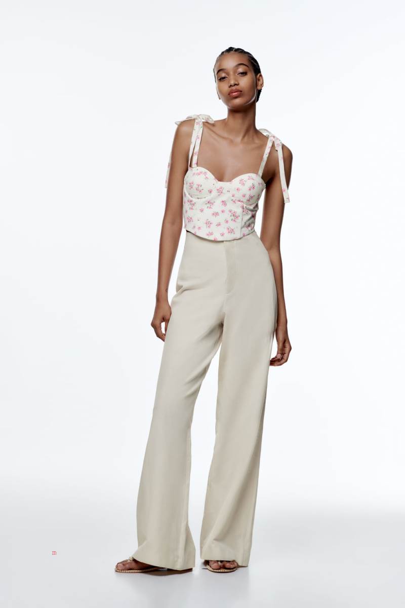 ZARA PRINTED CORSETRY-INSPIRED Crop Top Dam Rosa Vita | BHPOY-5827