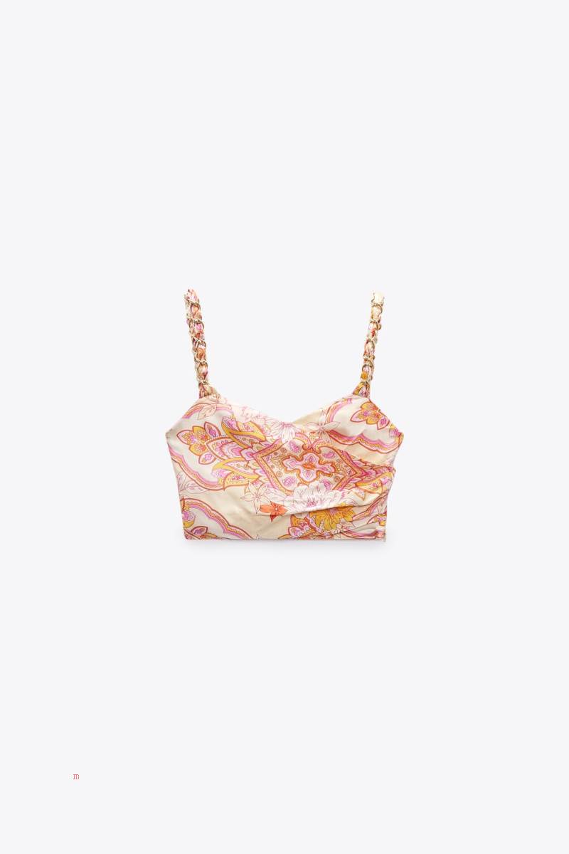 ZARA PRINTED Crop Top Dam Rosa | TFLCX-4269