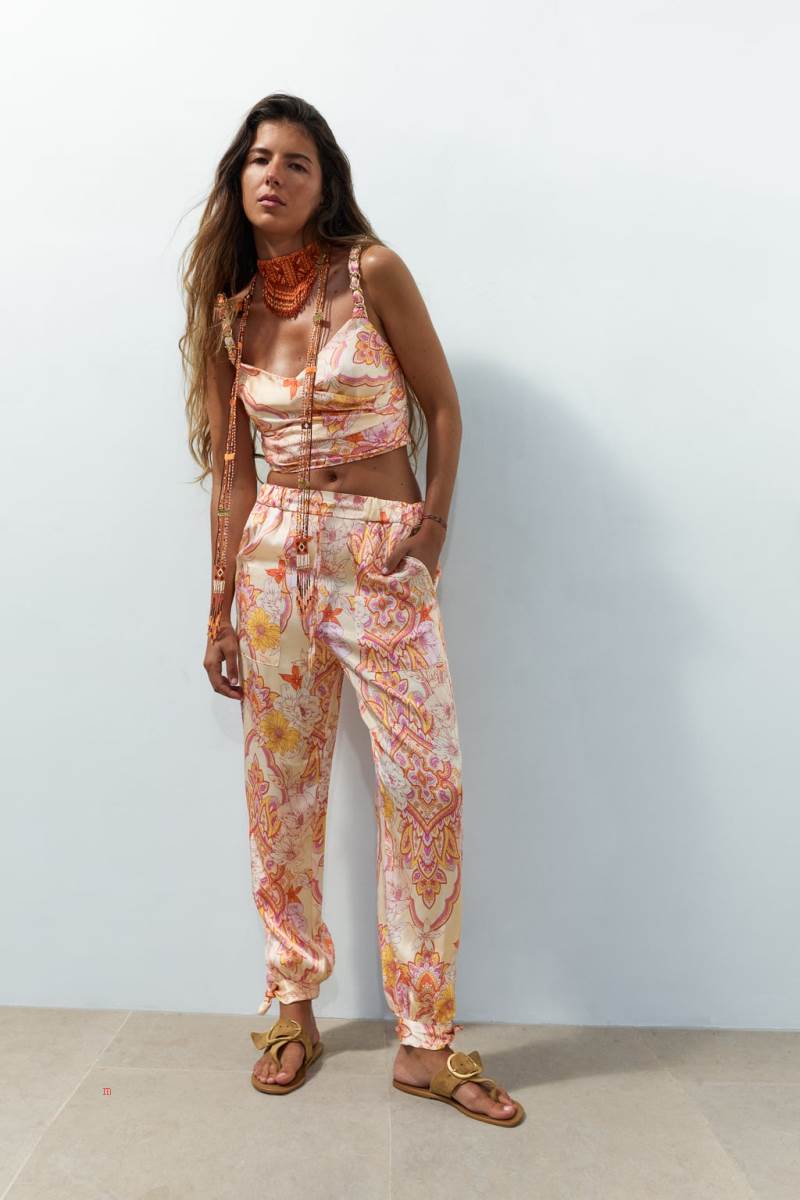 ZARA PRINTED Crop Top Dam Rosa | TFLCX-4269