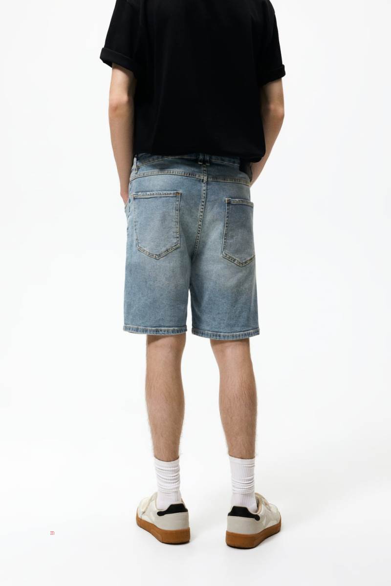 ZARA PRINTED DENIM BERMUDA Shorts Herr Ljusblå | LKRSG-8903
