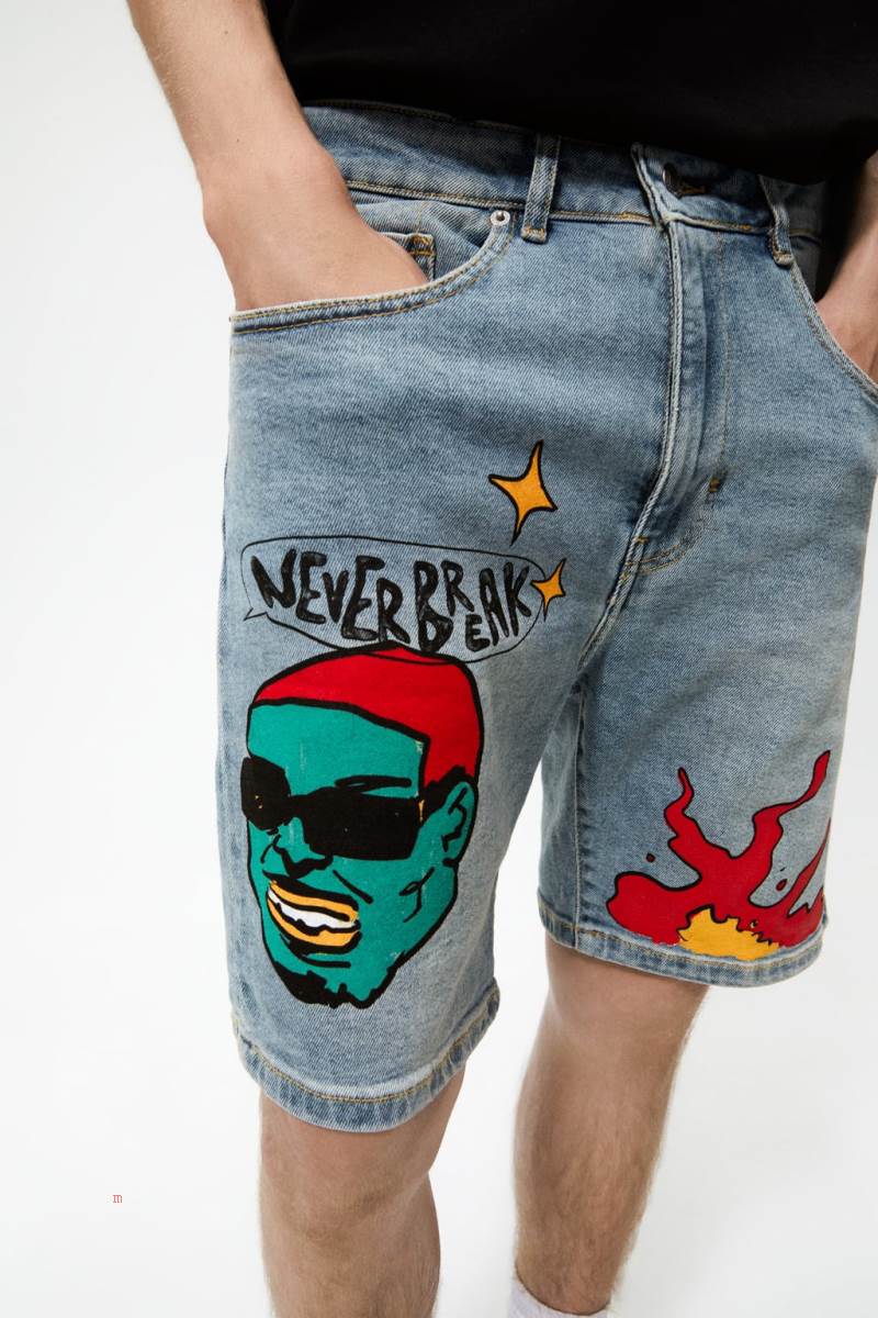 ZARA PRINTED DENIM BERMUDA Shorts Herr Ljusblå | LKRSG-8903