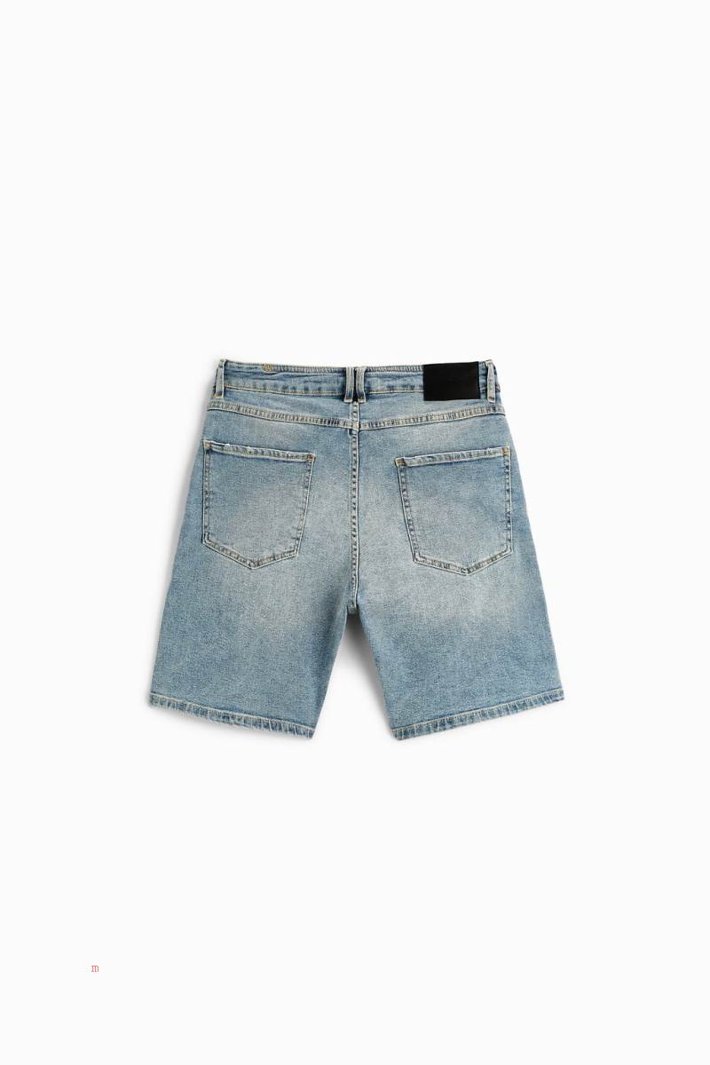 ZARA PRINTED DENIM BERMUDA Shorts Herr Ljusblå | LKRSG-8903