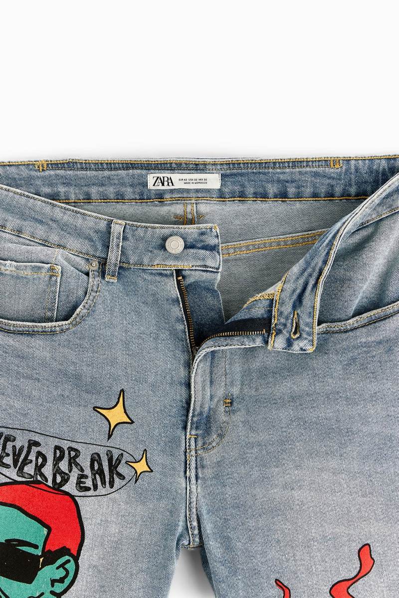 ZARA PRINTED DENIM BERMUDA Shorts Herr Ljusblå | LKRSG-8903