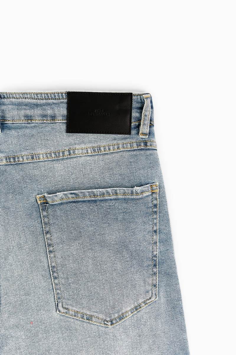 ZARA PRINTED DENIM BERMUDA Shorts Herr Ljusblå | LKRSG-8903
