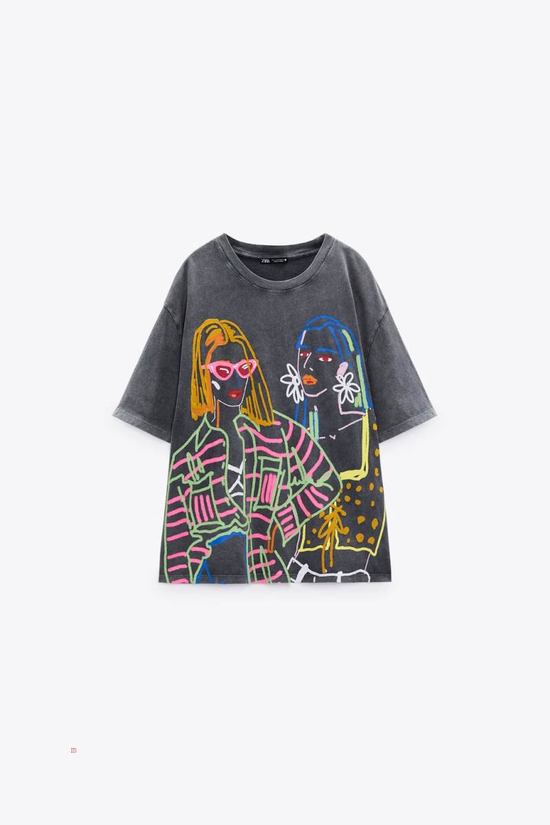 ZARA PRINTED FADED T-shirt Dam Mörkgrå | FALPQ-0538