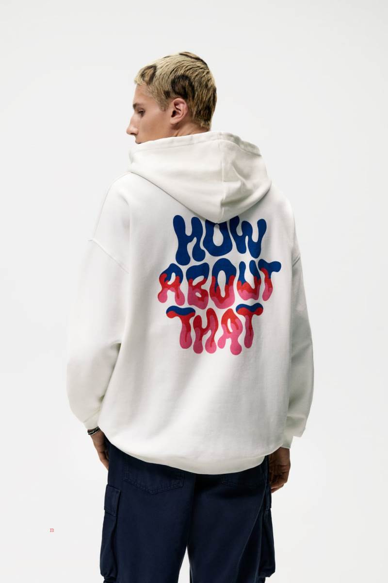 ZARA PRINTED Hoodie Herr Vita | XUEDN-5968