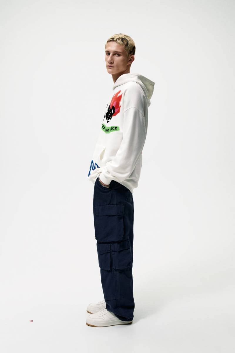 ZARA PRINTED Hoodie Herr Vita | XUEDN-5968