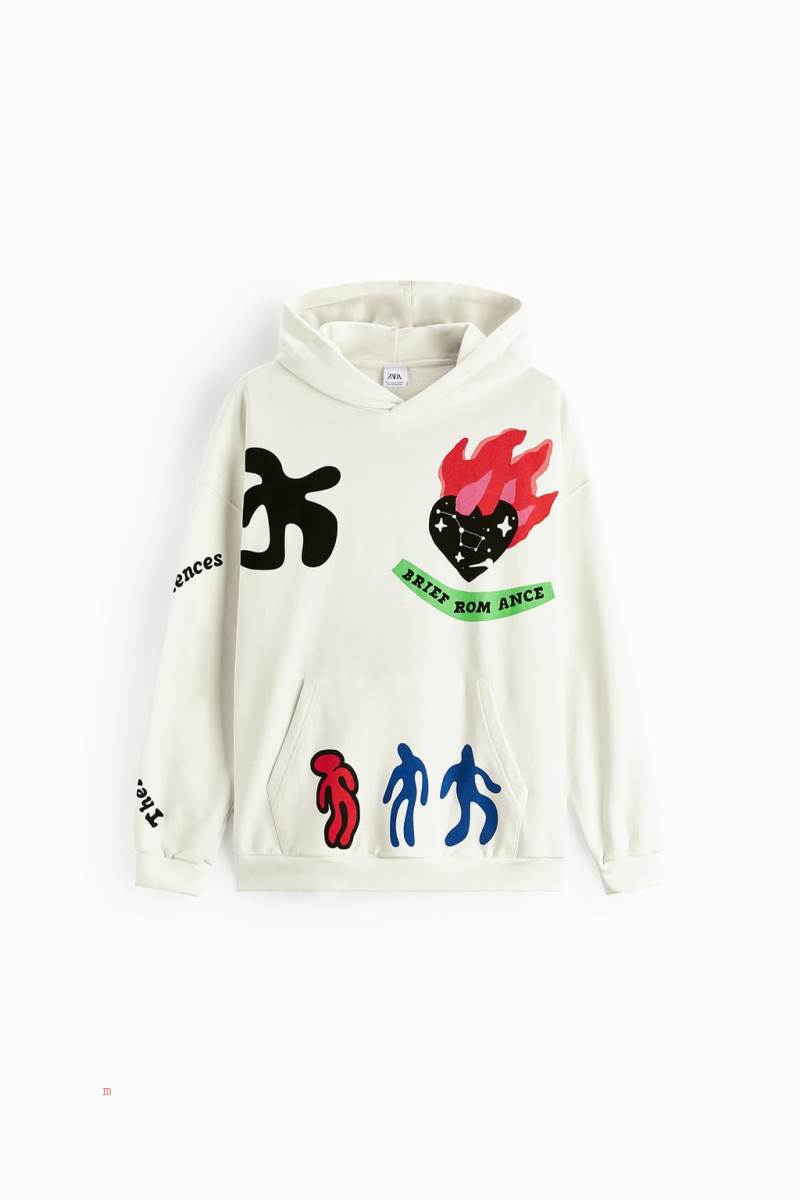 ZARA PRINTED Hoodie Herr Vita | XUEDN-5968