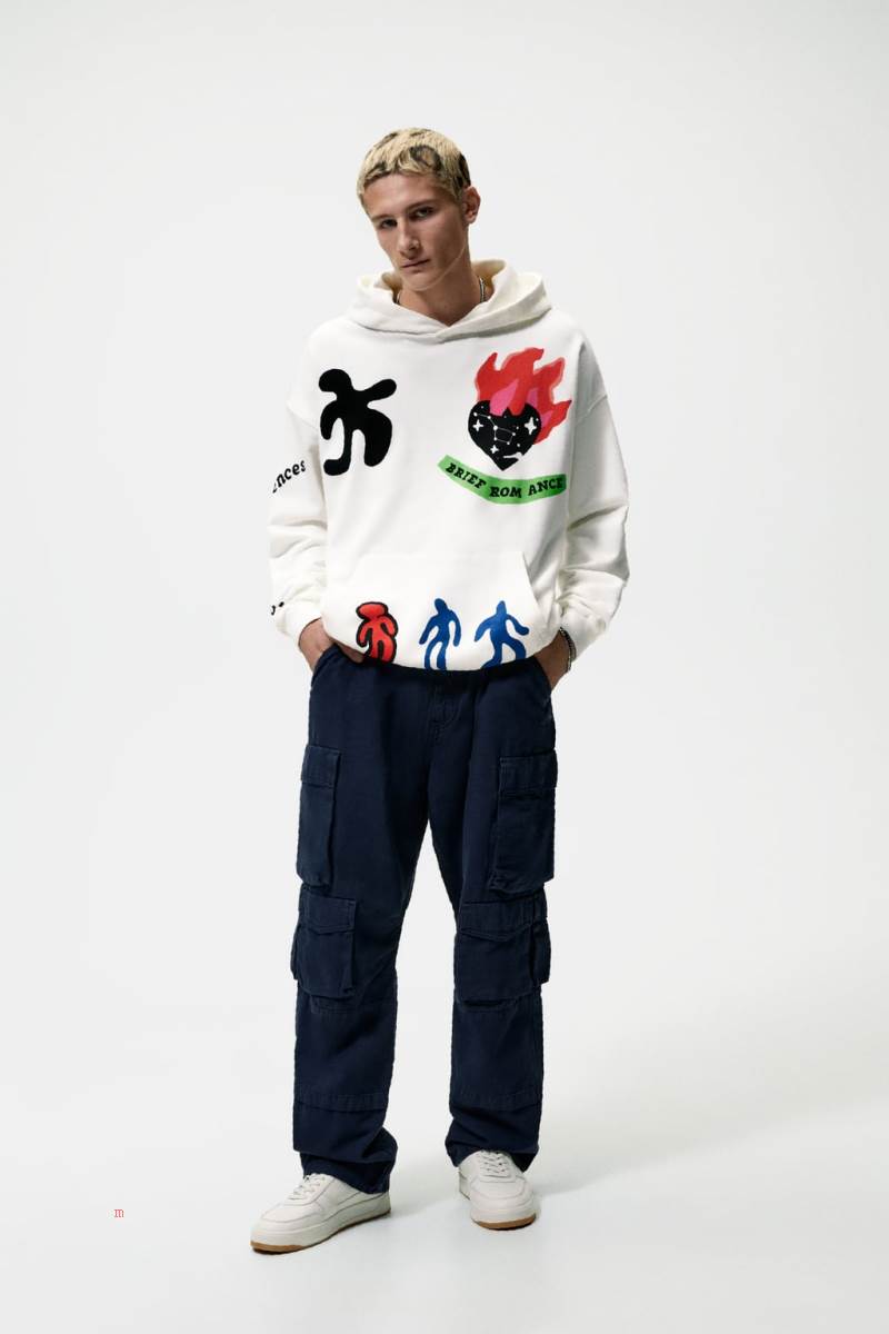 ZARA PRINTED Hoodie Herr Vita | XUEDN-5968