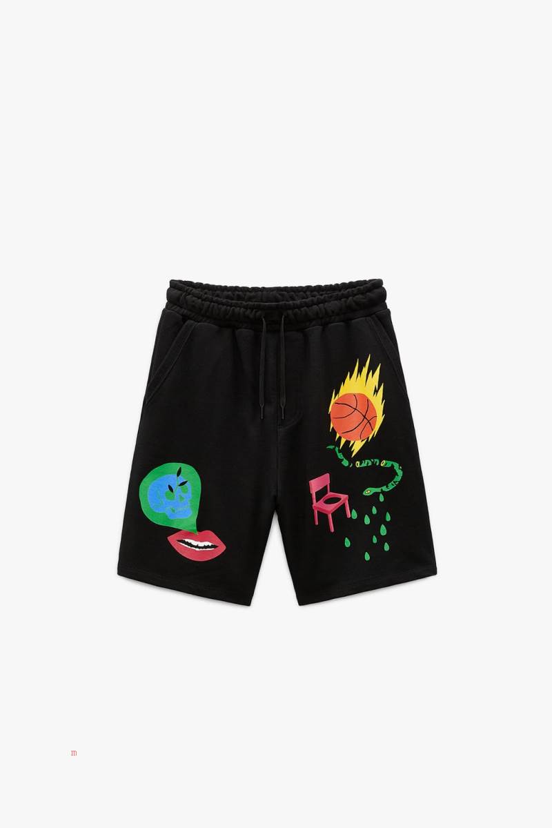 ZARA PRINTED JOGGER BERMUDA Shorts Herr Svarta | YKXRJ-1846