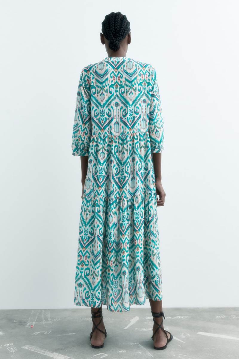 ZARA PRINTED Klänning Dam Gröna | ZVJEB-8562