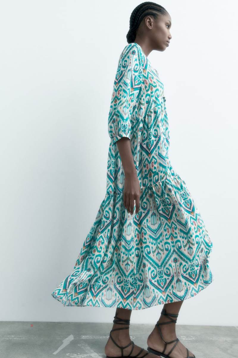 ZARA PRINTED Klänning Dam Gröna | ZVJEB-8562