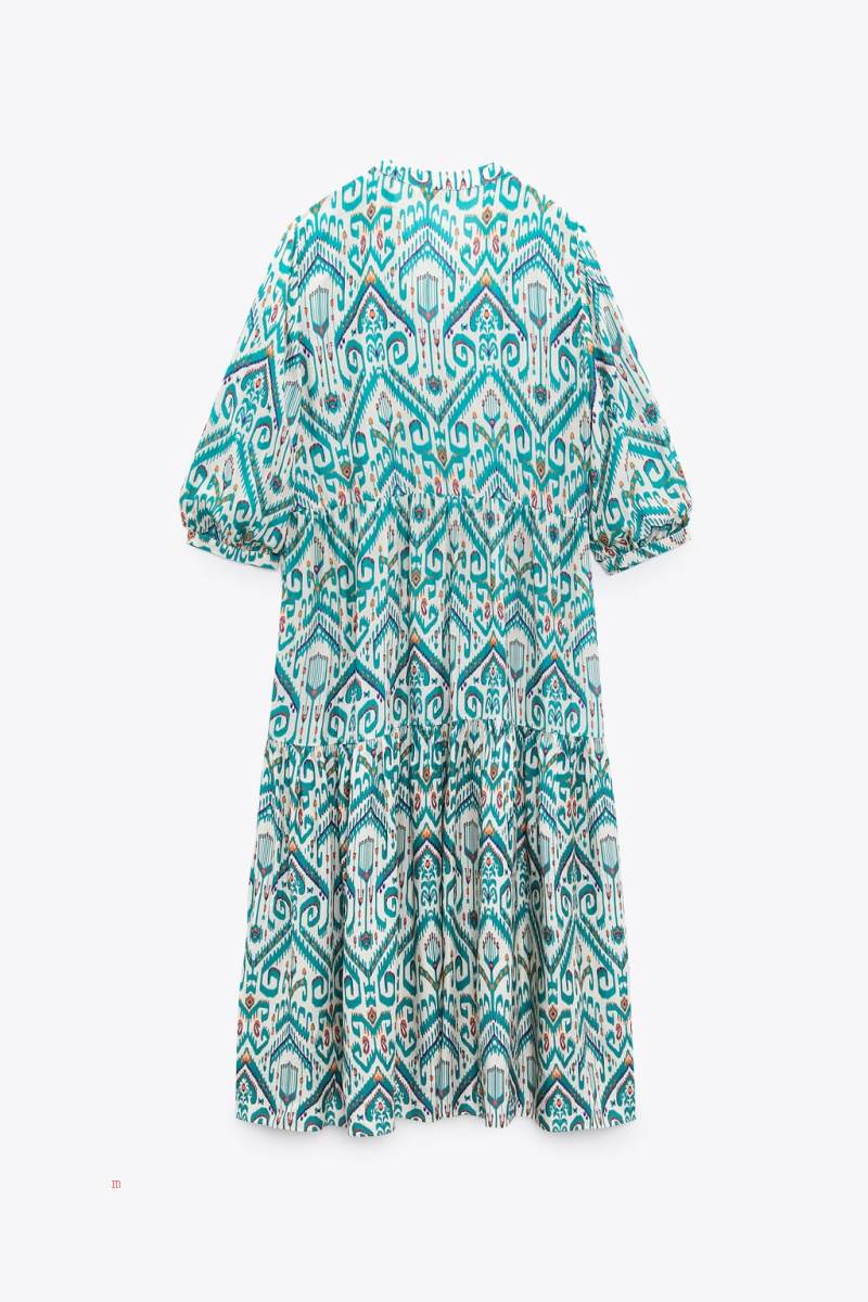 ZARA PRINTED Klänning Dam Gröna | ZVJEB-8562