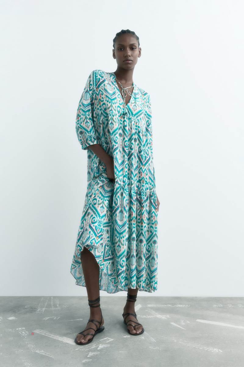 ZARA PRINTED Klänning Dam Gröna | ZVJEB-8562