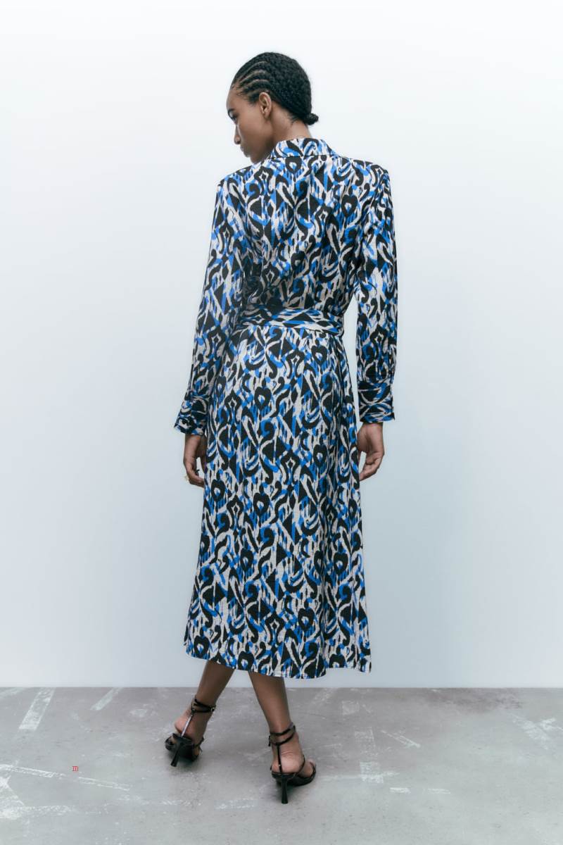 ZARA PRINTED Klänning Dam Svarta Blå | JTSVH-6923
