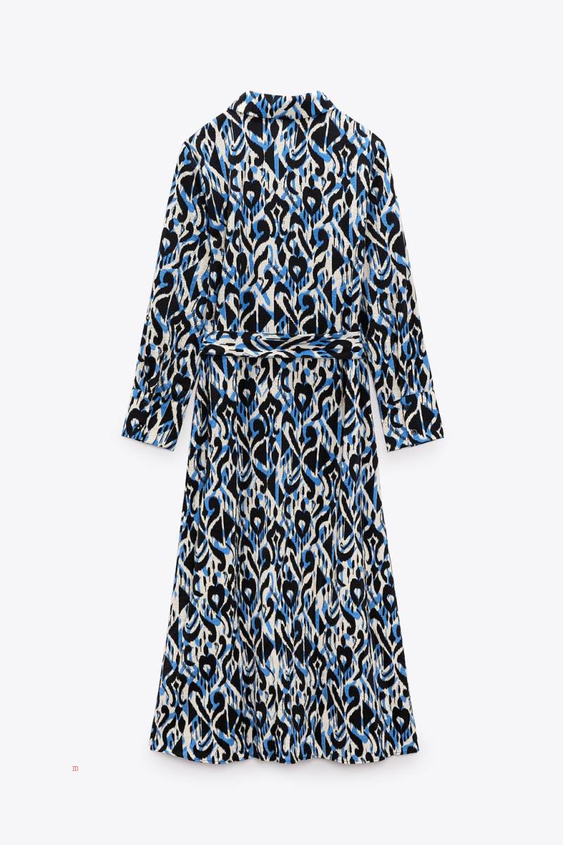 ZARA PRINTED Klänning Dam Svarta Blå | JTSVH-6923