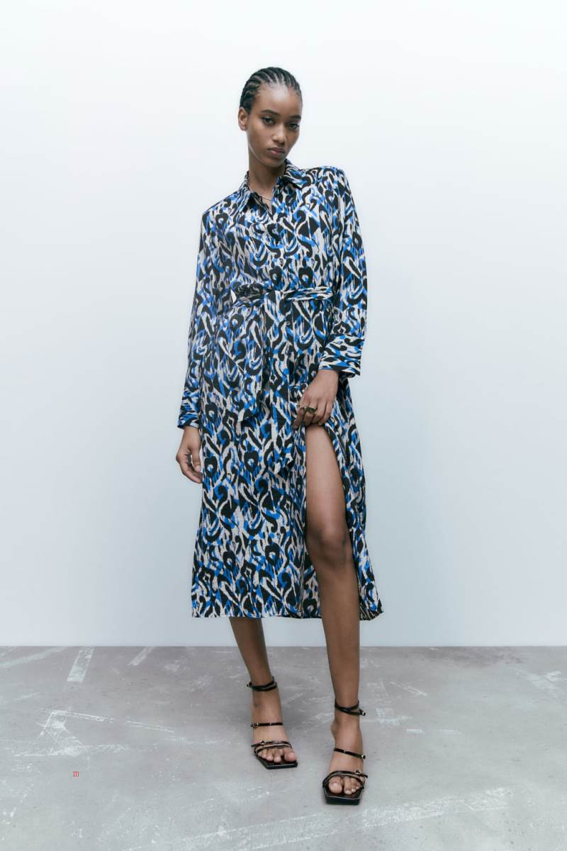 ZARA PRINTED Klänning Dam Svarta Blå | JTSVH-6923