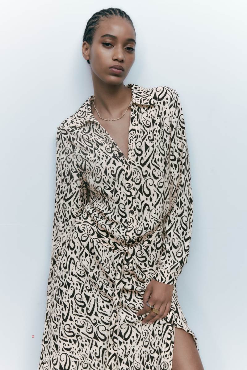 ZARA PRINTED Klänning Dam Svarta Vita | LAQPC-2061