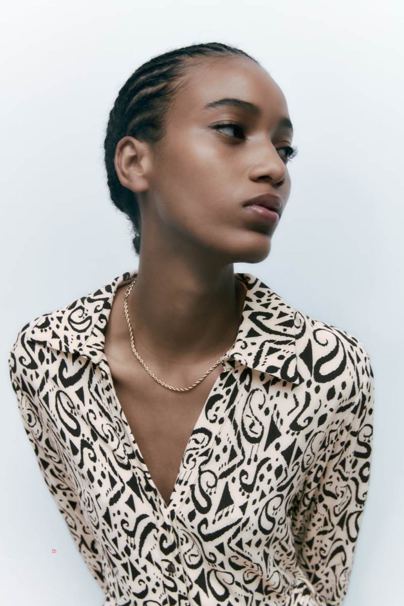 ZARA PRINTED Klänning Dam Svarta Vita | LAQPC-2061