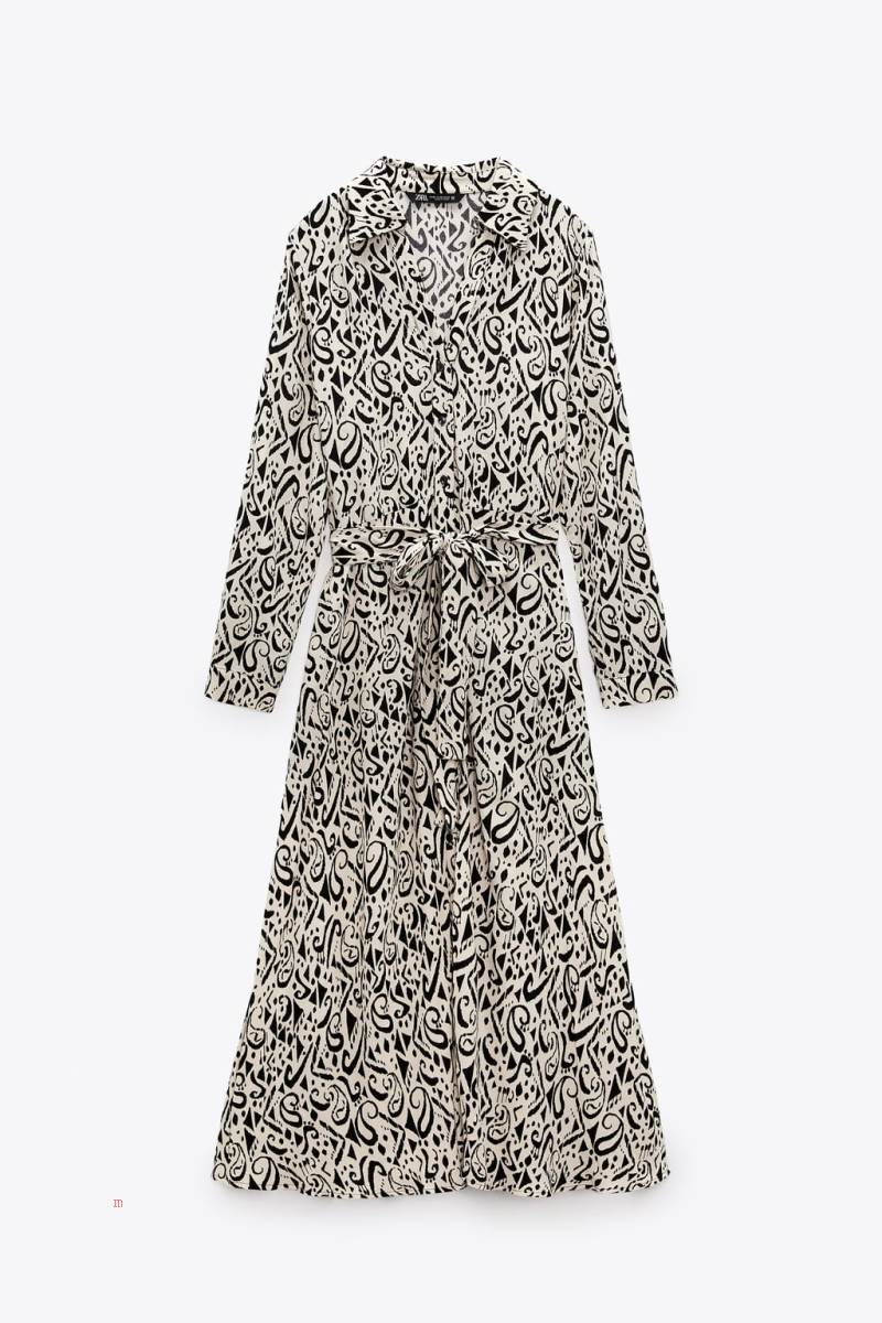 ZARA PRINTED Klänning Dam Svarta Vita | LAQPC-2061