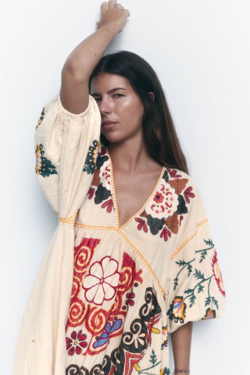 ZARA PRINTED LINEN BLEND SHORT Klänning Dam Grå Vita | FMIAO-8215