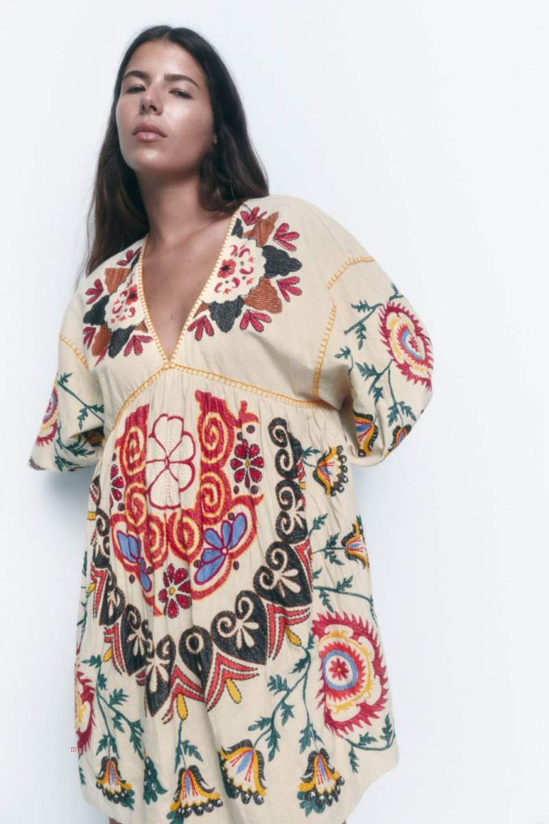 ZARA PRINTED LINEN BLEND SHORT Klänning Dam Grå Vita | FMIAO-8215