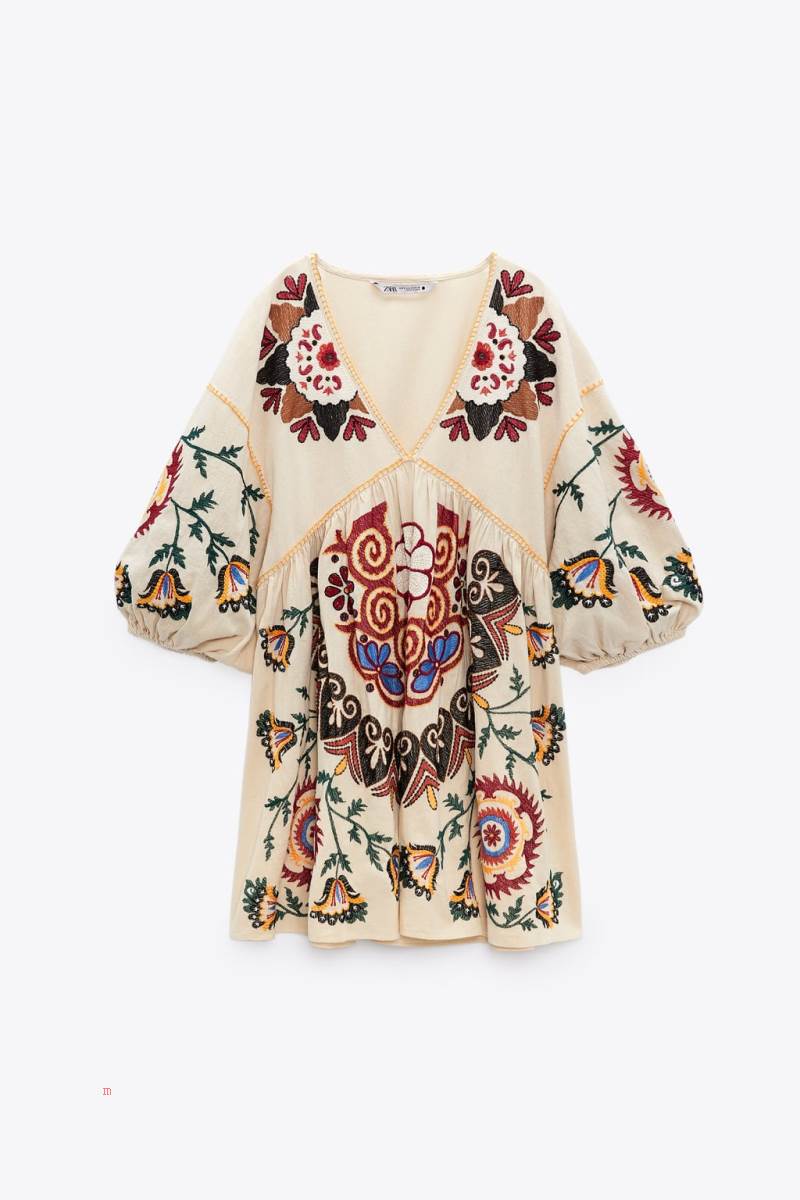 ZARA PRINTED LINEN BLEND SHORT Klänning Dam Grå Vita | FMIAO-8215