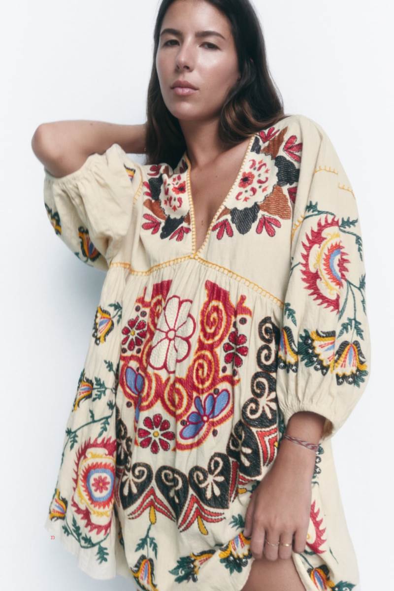 ZARA PRINTED LINEN BLEND SHORT Klänning Dam Grå Vita | FMIAO-8215