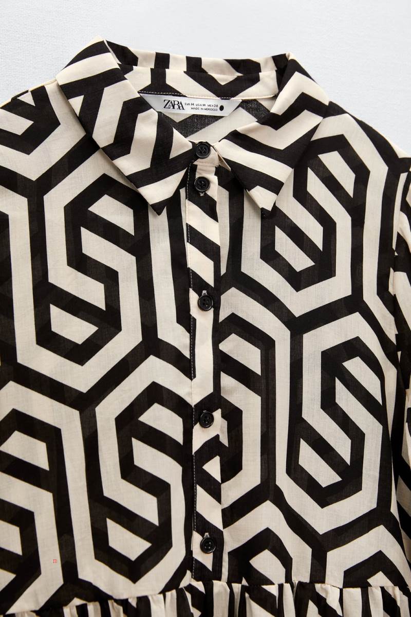 ZARA PRINTED MIDI Klänning Dam Svarta Vita | JZRON-3751