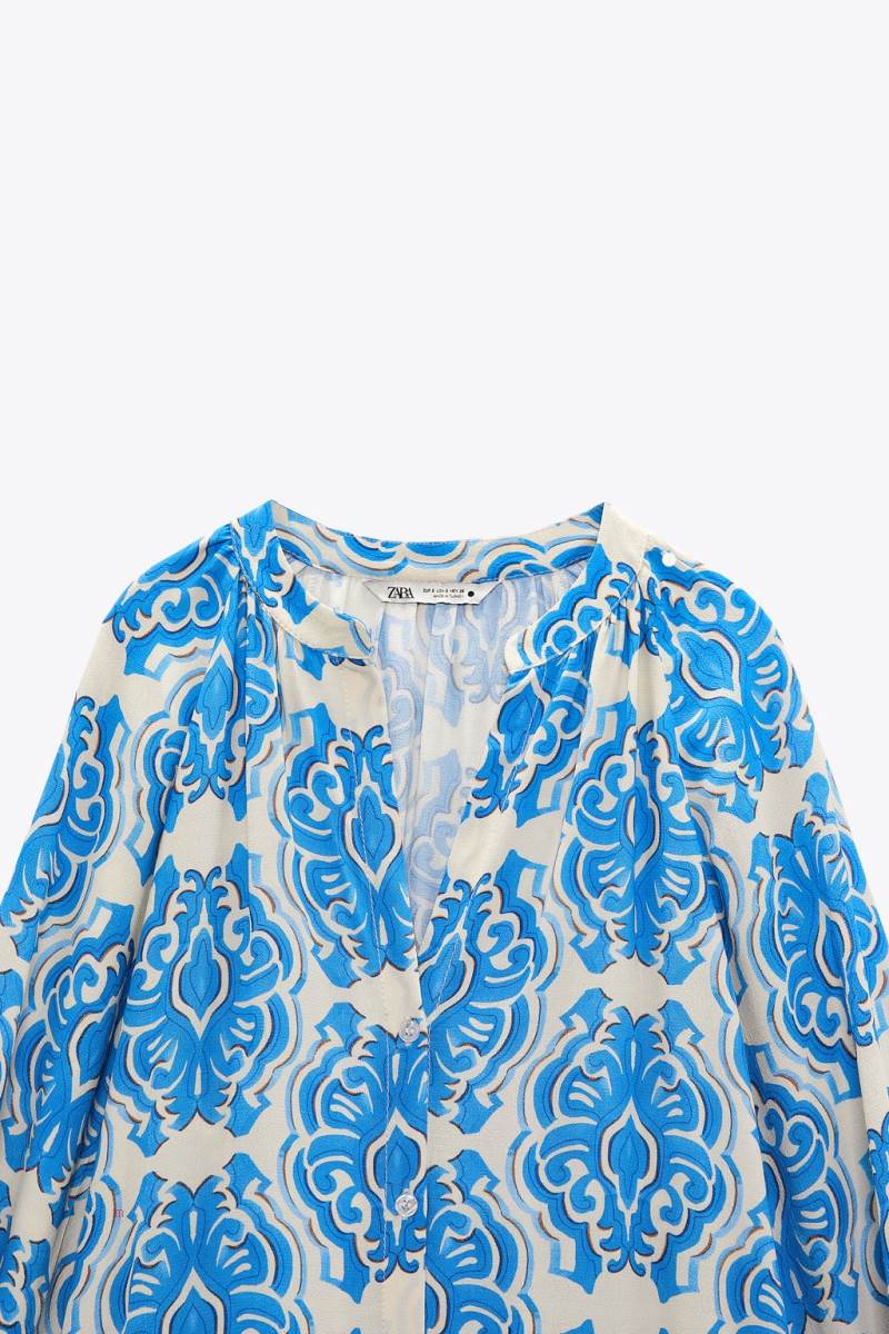ZARA PRINTED MIDI Klänning Dam Vita Blå | QLMJC-4307