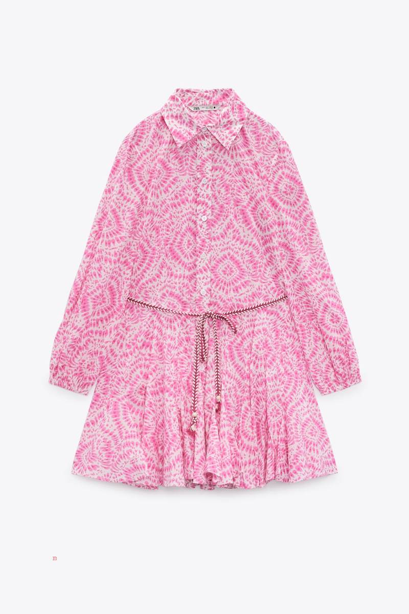 ZARA PRINTED MINI SHORT Klänning Dam Rosa | LYXAU-3104