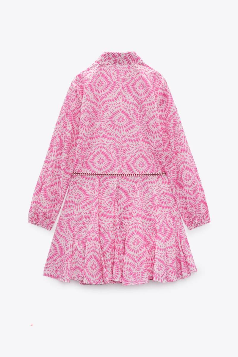 ZARA PRINTED MINI SHORT Klänning Dam Rosa | LYXAU-3104