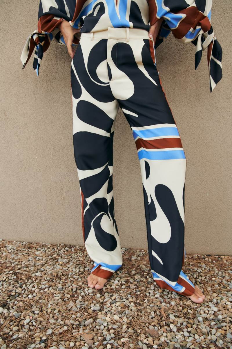 ZARA PRINTED PALAZZO Byxor Dam Grå Vita | XBLQF-4325