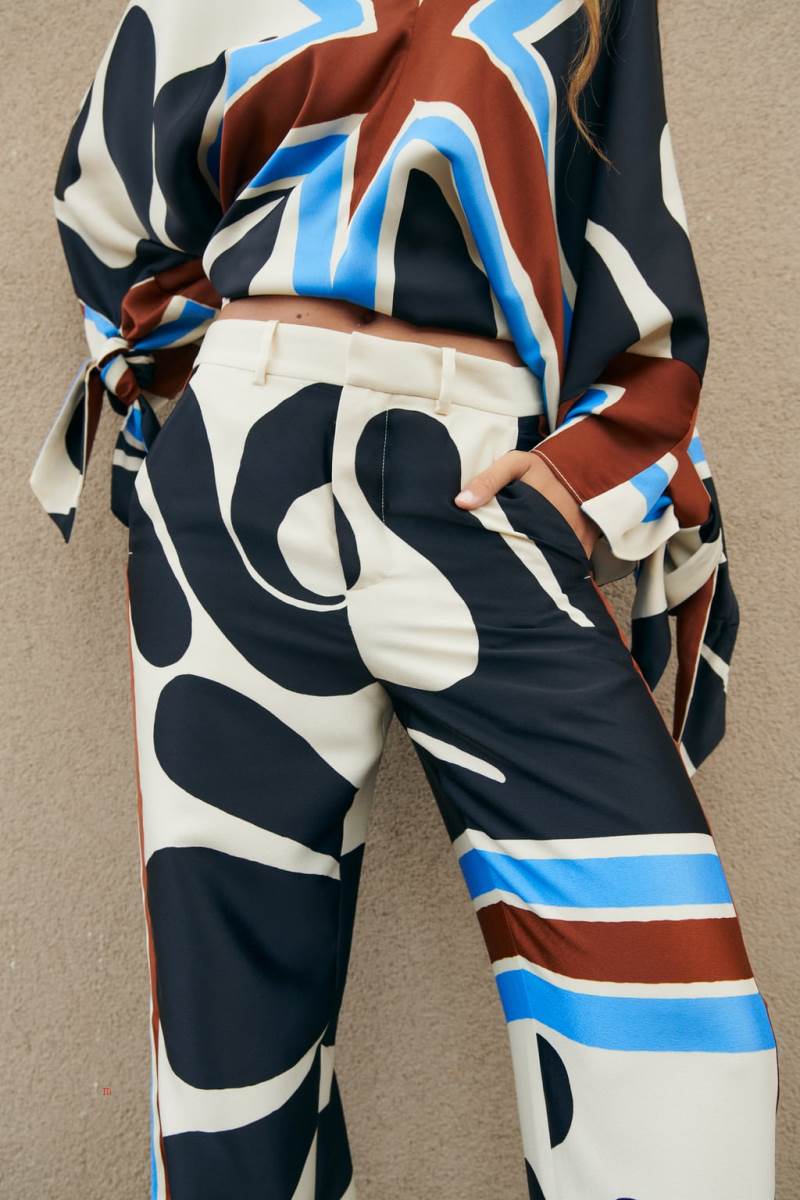 ZARA PRINTED PALAZZO Byxor Dam Grå Vita | XBLQF-4325