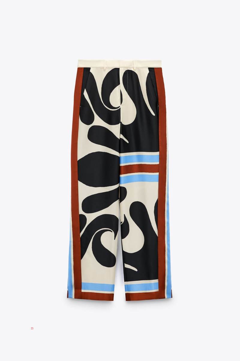 ZARA PRINTED PALAZZO Byxor Dam Grå Vita | XBLQF-4325