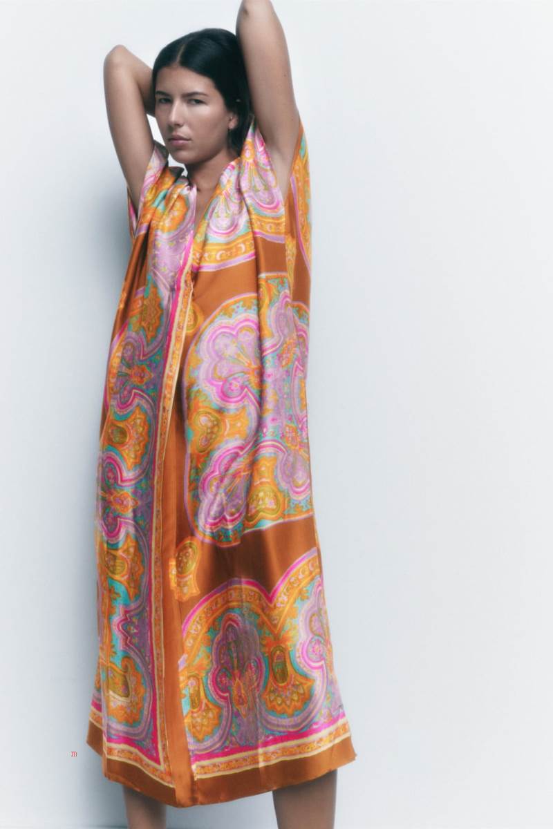 ZARA PRINTED TUNIC Klänning Dam Guld | MBHIF-5970