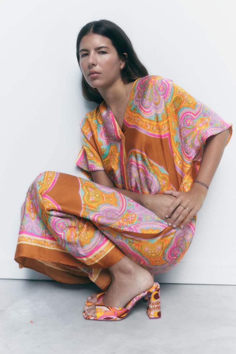 ZARA PRINTED TUNIC Klänning Dam Guld | MBHIF-5970