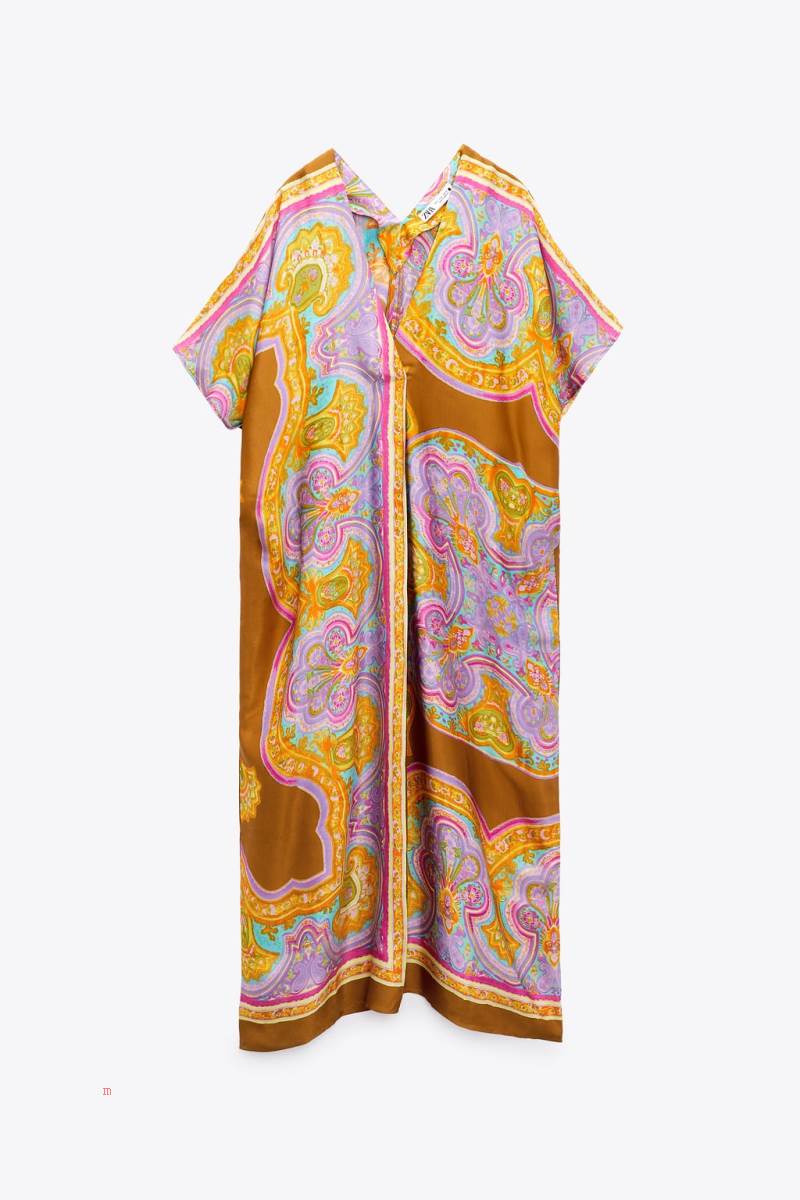 ZARA PRINTED TUNIC Klänning Dam Guld | MBHIF-5970