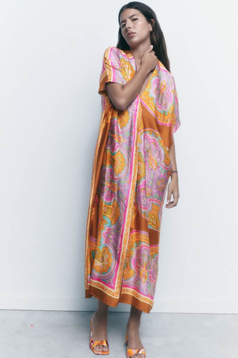 ZARA PRINTED TUNIC Klänning Dam Guld | MBHIF-5970