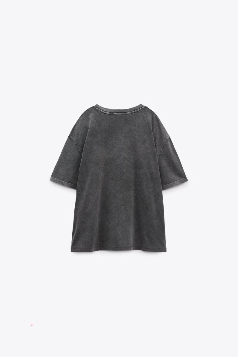 ZARA PRINTED T-shirt Dam Mörkgrå | GAUQT-1076