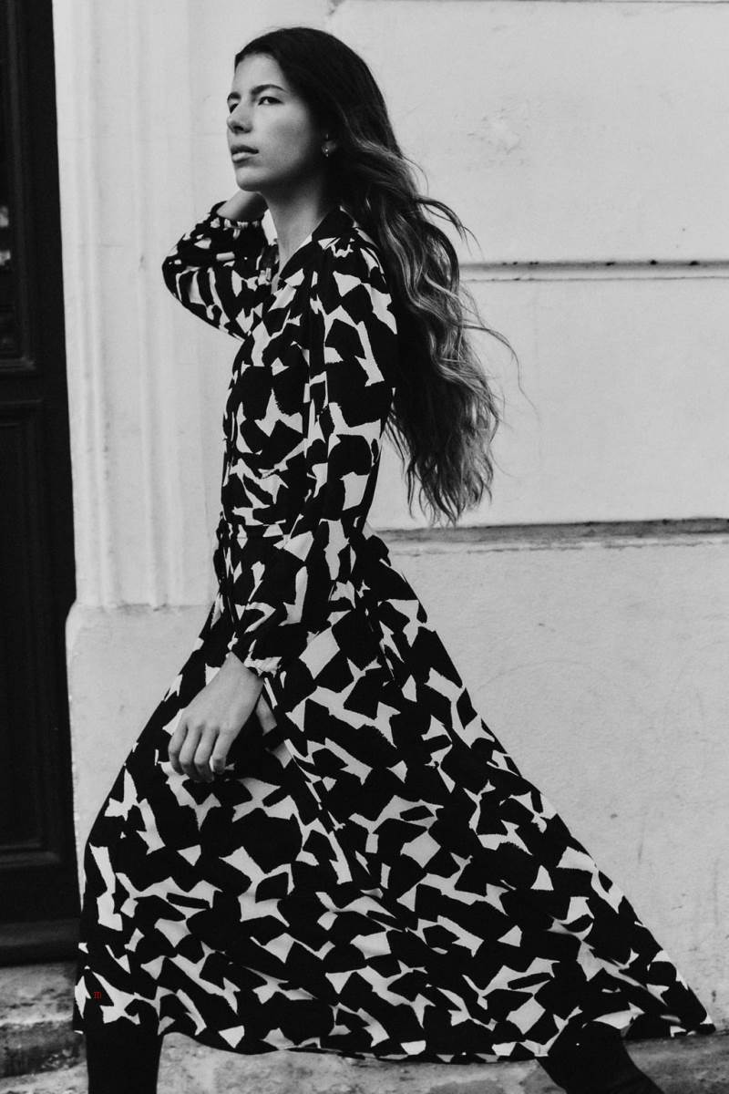 ZARA PRINTED WITH BELT Klänning Dam Svarta Vita | XBADU-8149