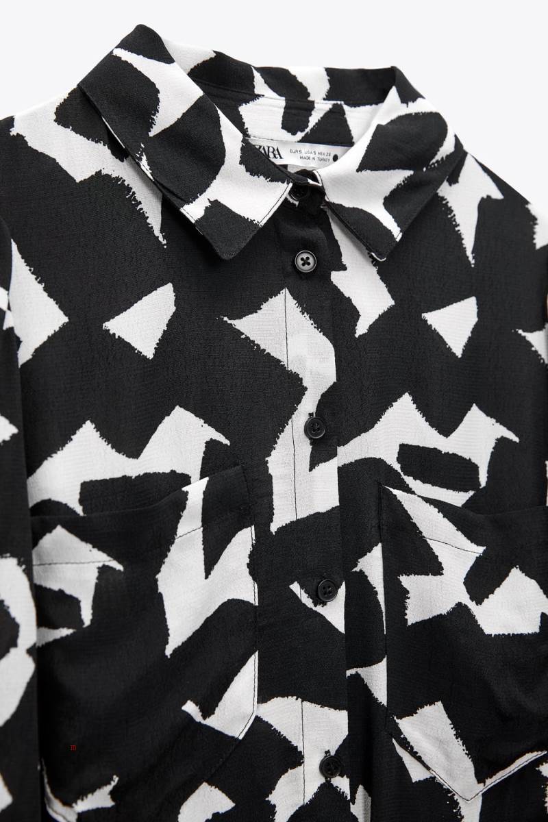 ZARA PRINTED WITH BELT Klänning Dam Svarta Vita | XBADU-8149