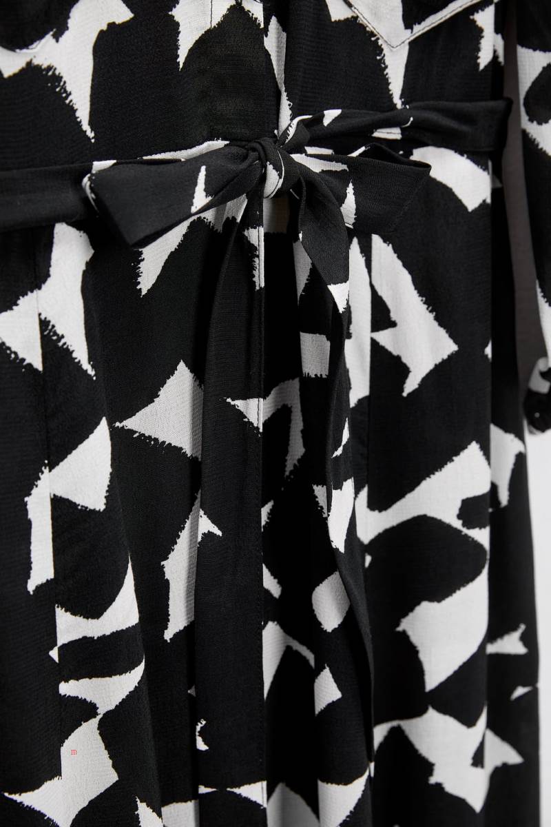 ZARA PRINTED WITH BELT Klänning Dam Svarta Vita | XBADU-8149