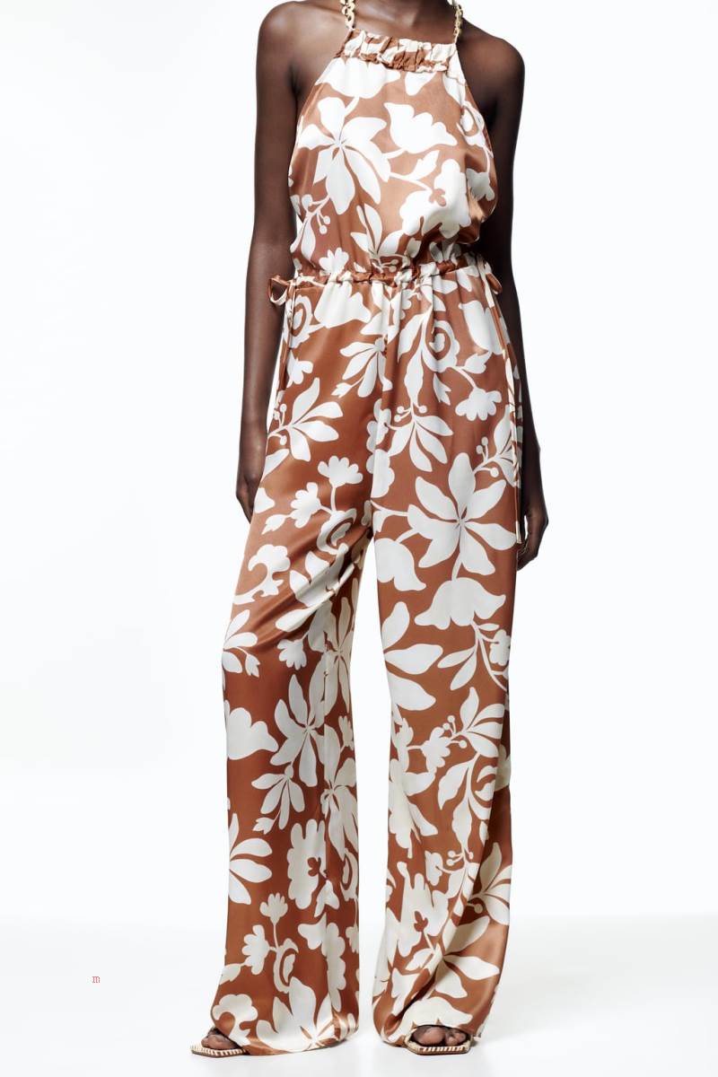 ZARA PRINTED WITH CHAIN Jumpsuit Dam Vita Bruna | JQXTG-2753