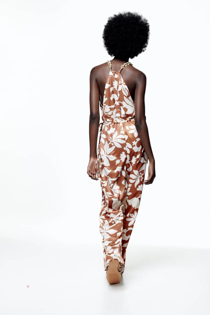 ZARA PRINTED WITH CHAIN Jumpsuit Dam Vita Bruna | JQXTG-2753