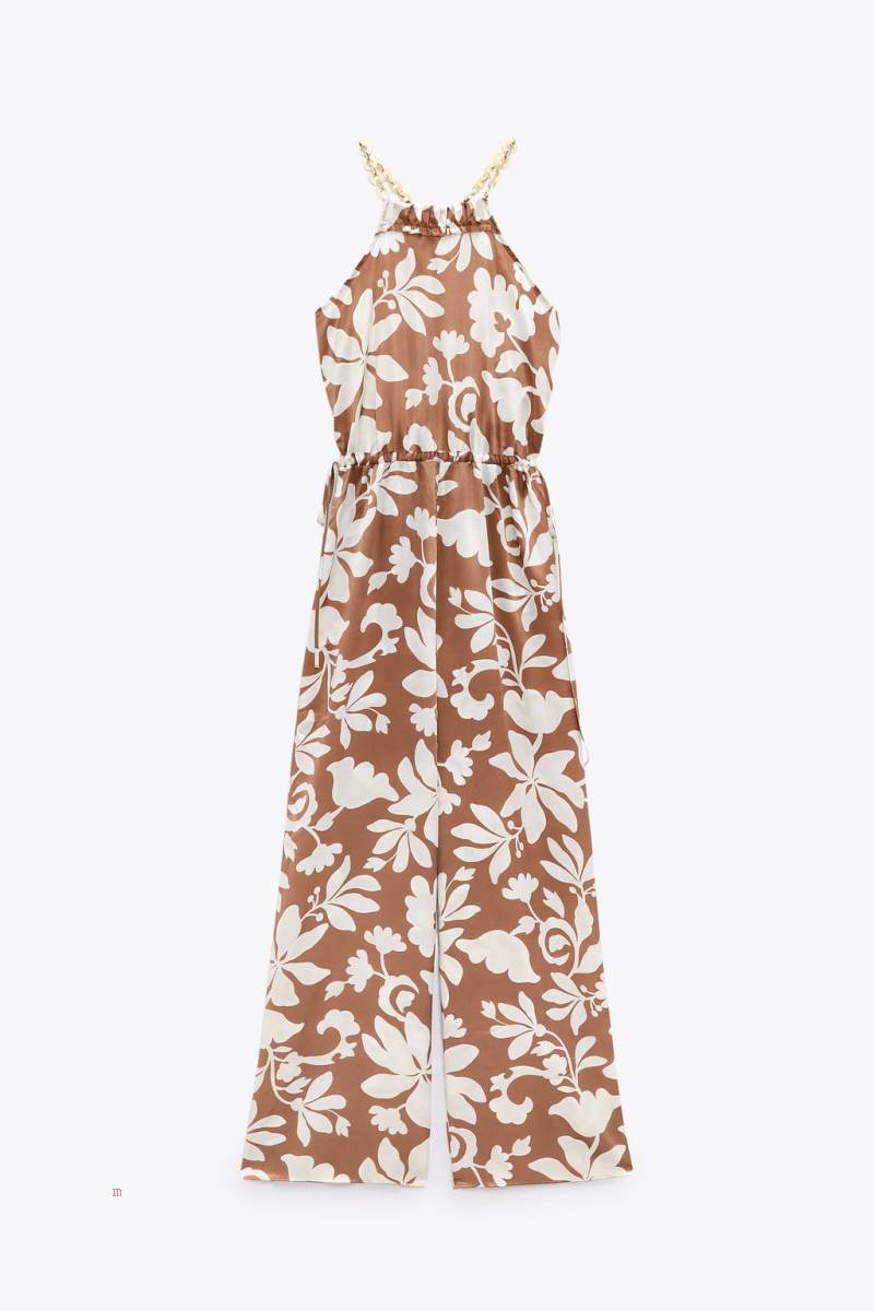 ZARA PRINTED WITH CHAIN Jumpsuit Dam Vita Bruna | JQXTG-2753