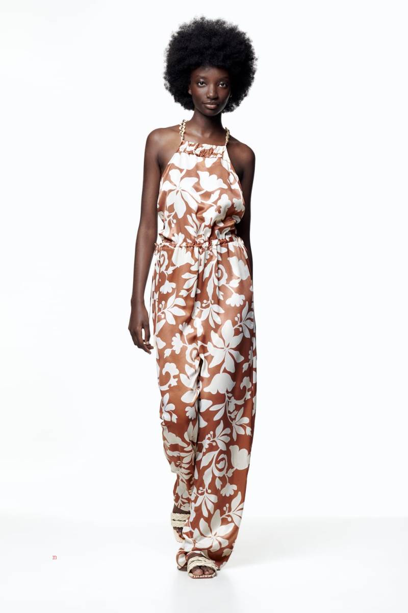 ZARA PRINTED WITH CHAIN Jumpsuit Dam Vita Bruna | JQXTG-2753
