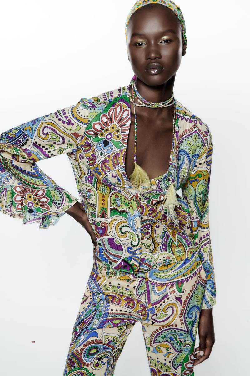 ZARA PRINTED WITH FEATHERS Blusar Dam Olika Färger Röda | WIEPU-3972