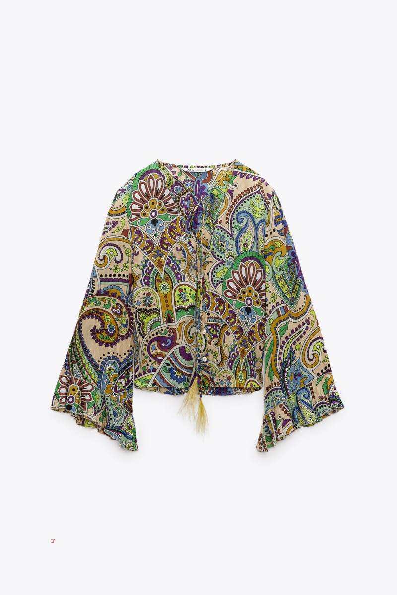 ZARA PRINTED WITH FEATHERS Blusar Dam Olika Färger Röda | WIEPU-3972